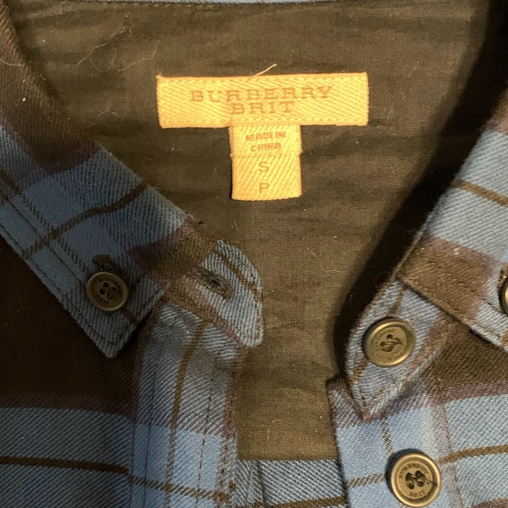 Burberry Brit blue plaid button down long sleeve small petite